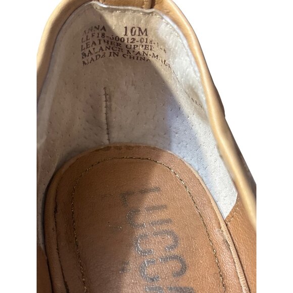 Lucca Lane Tan Leather Peep-Toe Block Heel Sandals With Stitch Detail & Back Pul - Picture 4 of 8